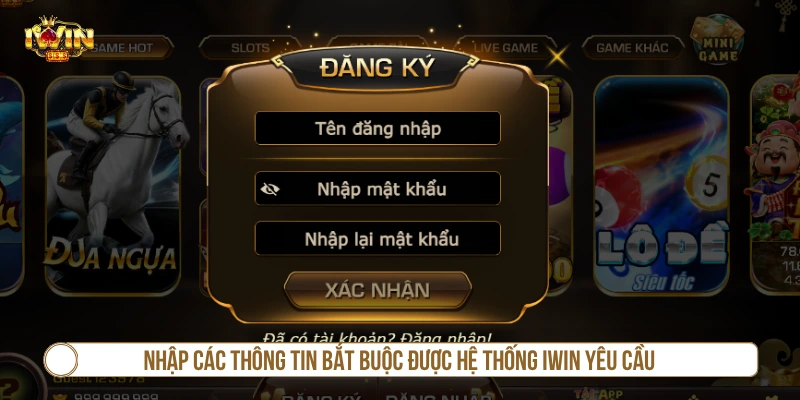 Nhập thông tin cần thiết khi đăng ký IWIN